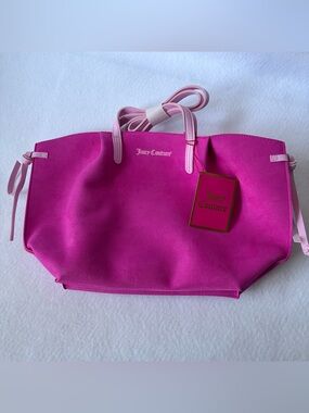 NWT Juicy Couture Fuchsia Pink Faux Suede Tote Bag Bow Accents